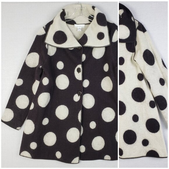 Bryn Walker 100% Wool Coat Jacket Reversible Polka Dot Print Lagenlook size S - Picture 1 of 16
